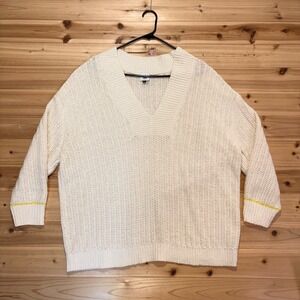 Cabi Sweater Womens Large Cream Croquet Knit Long Sleeve Pullover V-Neck Sweater
